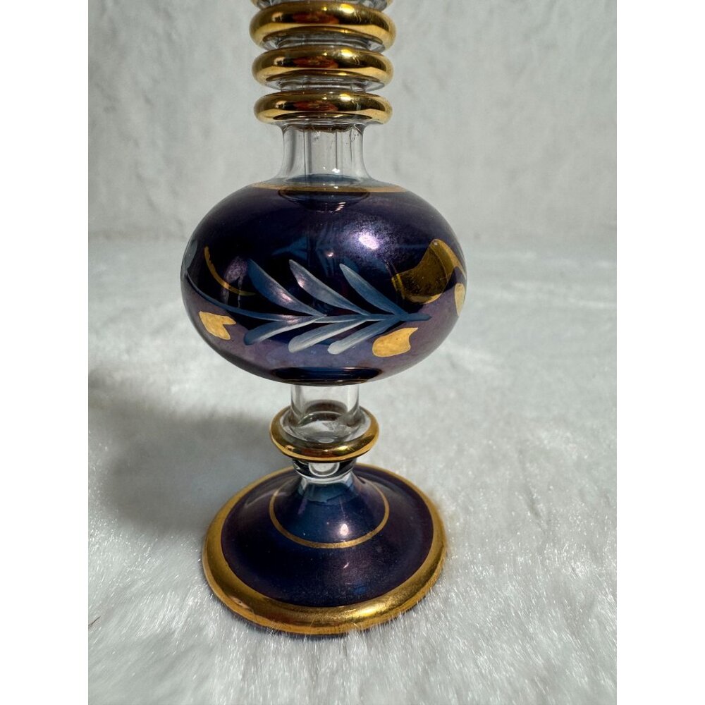 Handcrafted Egyptian Glass Perfume Bottle With Gold Accents Dark Blue & Gold - Picture 3 of 8
